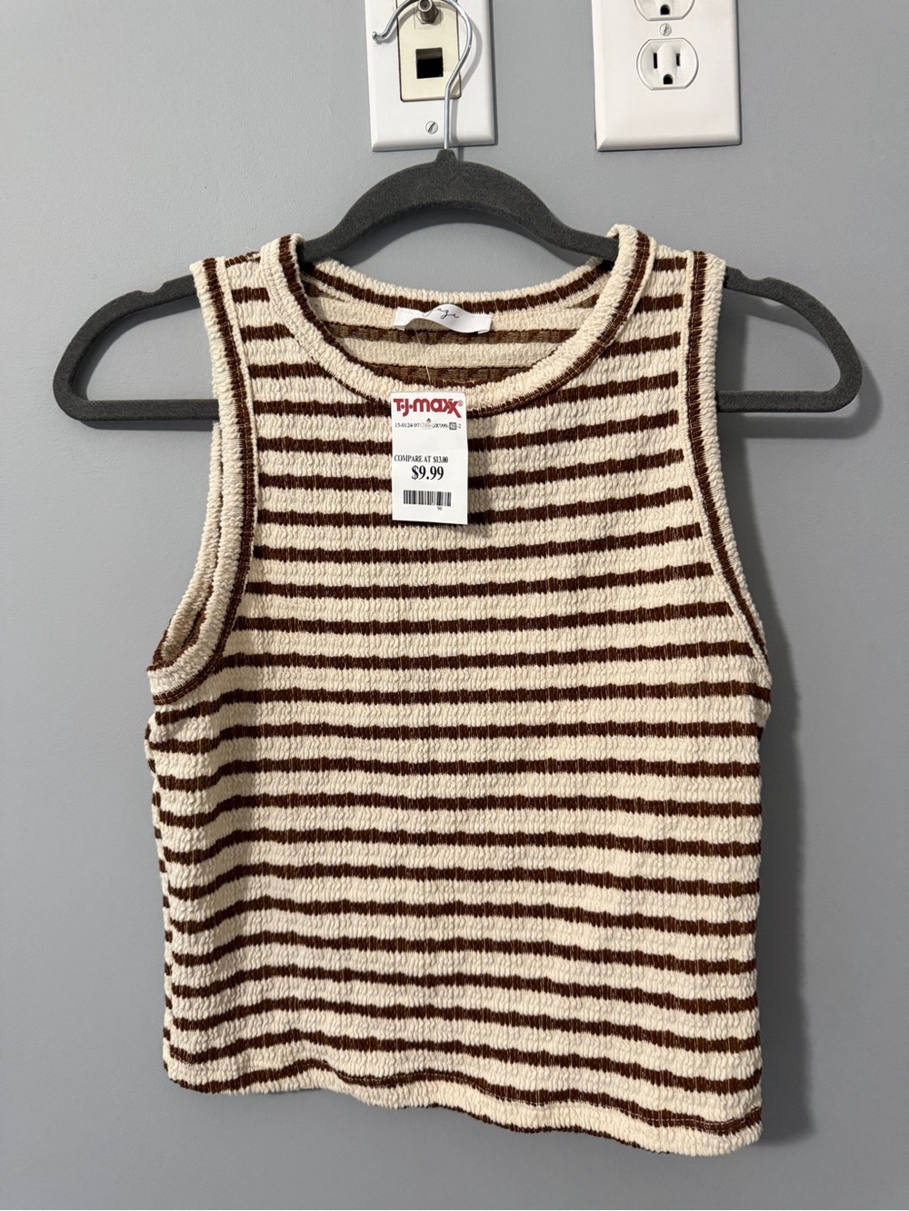 T.J.Maxx Cream & Brown Striped Knit Tank
